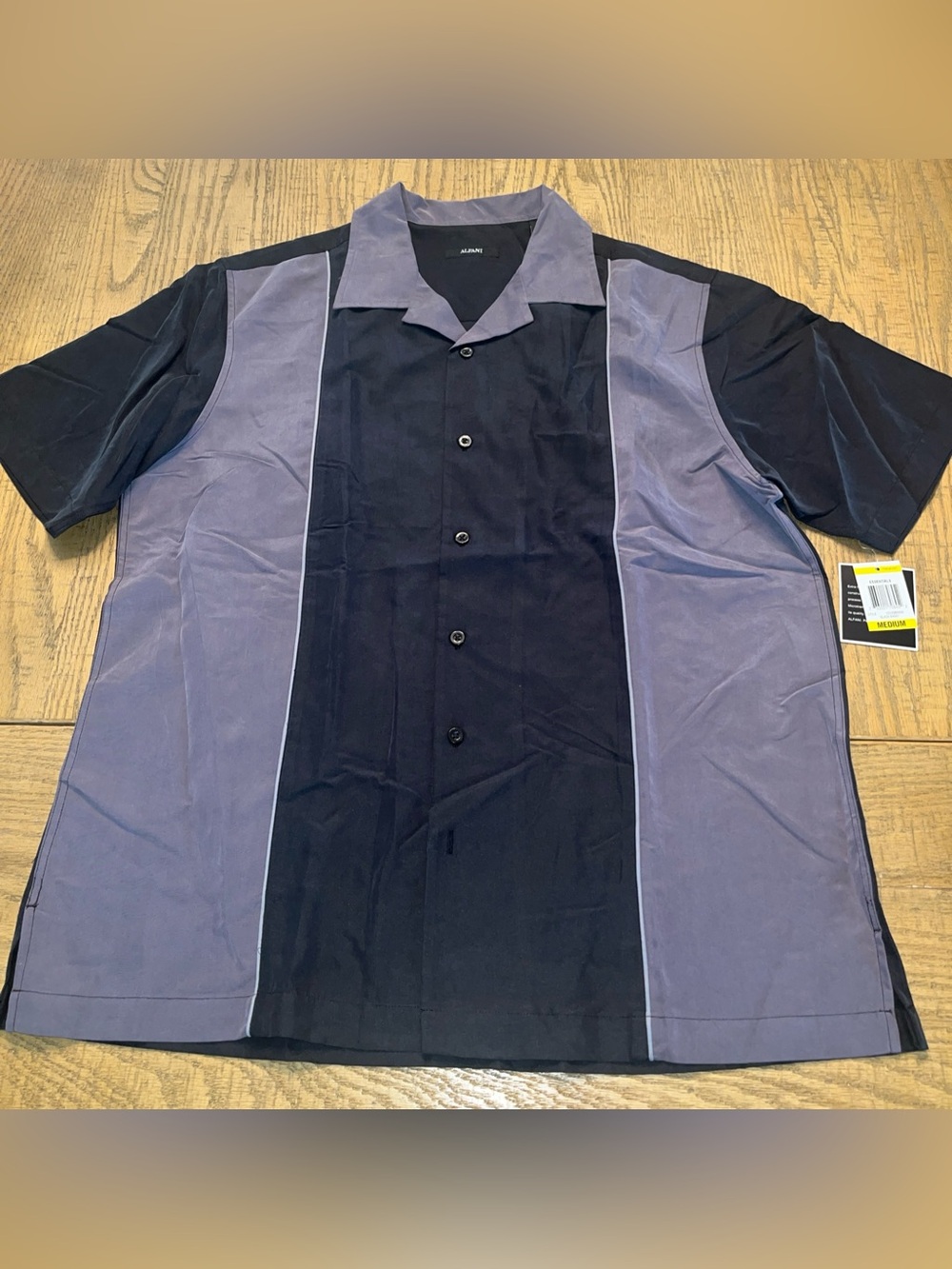 Alfani Gray Button Down Men’s Medium Bowling Shirt Color Block NWT